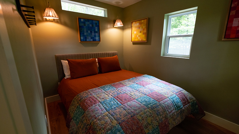 Honey House woodland cabin queen bedroom